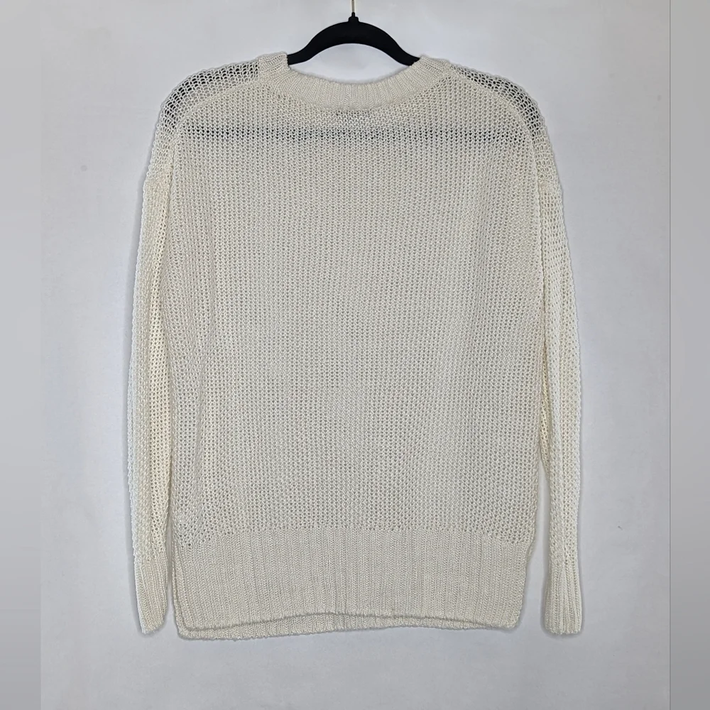 JCrew Women Top Sweater Small Ivory Off White Knit Light 100% Linen Pullover